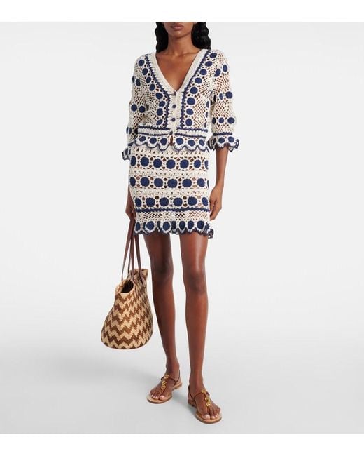 Anna Kosturova Blue Bouquette Crochet Cotton Cardigan