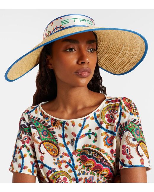 Etro White Logo Straw Visor