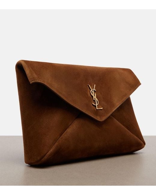 Saint Laurent Brown Cassandre Suede Pouch