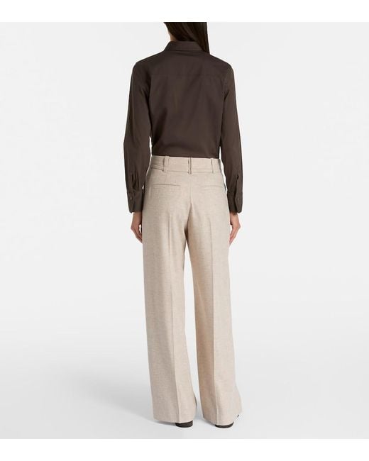 Brunello Cucinelli Natural Belted Wool And Cashmere Wide-Leg Pants