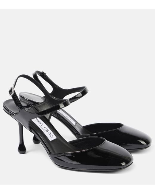 Jimmy Choo Black Pixie 80 Patent Leather Slingback Pumps