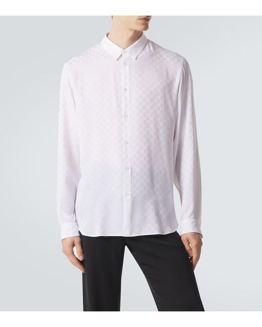 Gucci White Gg Silk Jacquard Shirt for men