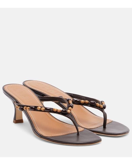 Staud Brown Freja Beaded Leather Thong Sandals