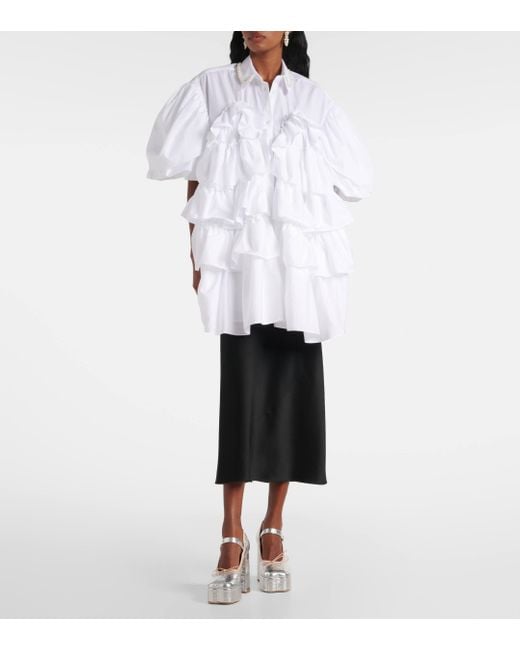 Simone Rocha White Faux Pearl-Embellished Cotton Shirt