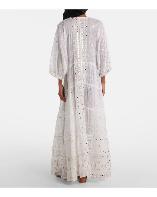 Juliet Dunn White Besticktes Maxikleid Aus Baumwolle