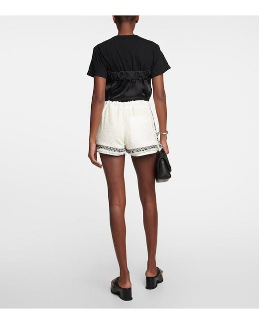 Sacai White Drawstring Tweed Shorts