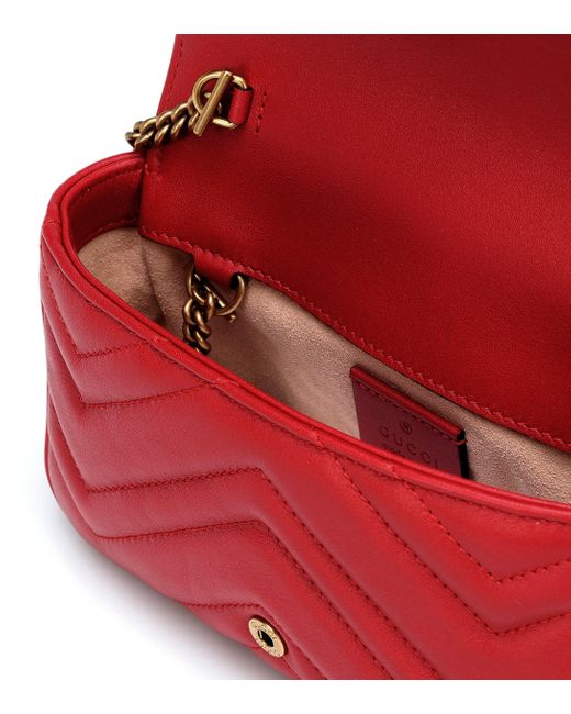 Gucci Leather GG Marmont Super Mini Shoulder Bag in Red - Lyst