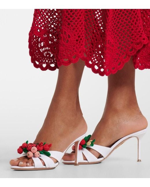 Aquazzura White Botanica Raffia-Effect Mules