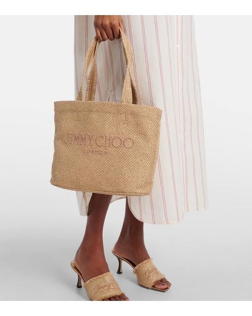 Jimmy Choo Natural Beach Medium Embroidered Tote Bag