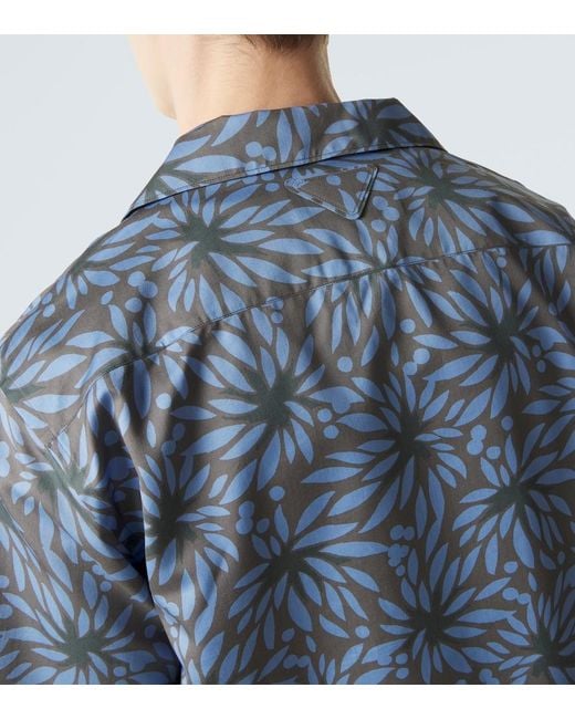 Prada Blue Printed Cotton And Silk Bowling Shirt for men