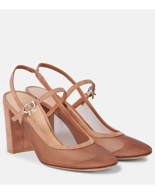 Gianvito Rossi Brown Francoise 85 Suede-Trimmed Slingback Pumps