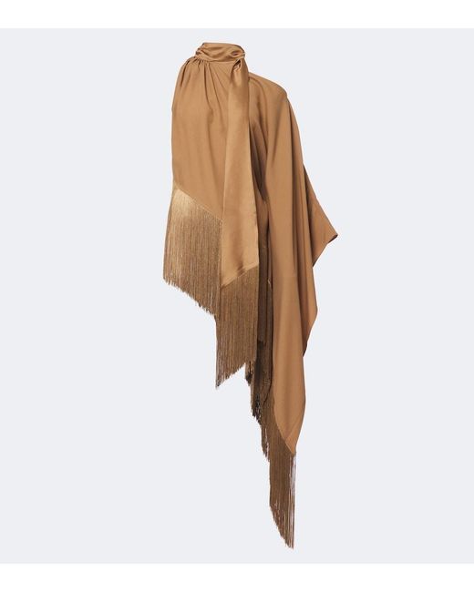Taller Marmo Natural Atlas Fringed Scarf-Detail Crepe Cady Blouse