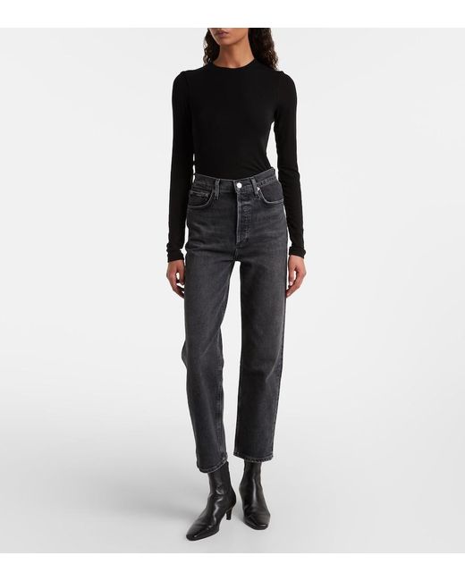 Agolde Black 90's Pinch Waist Crop Straight Jeans