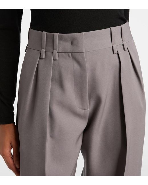 Jil Sander Gray Wool Gabardine Wide-Leg Pants