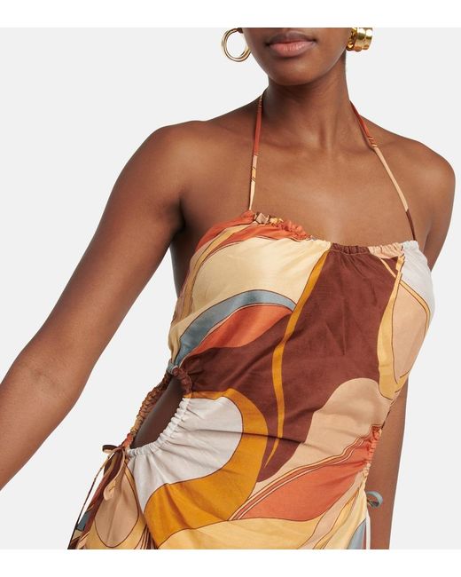 Sir Orange Printed Cotton And Silk Midi Dress