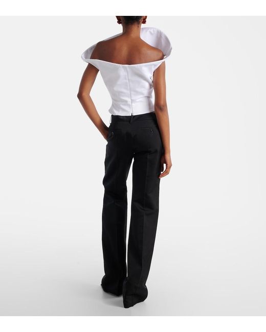 Magda Butrym White Asymmetric Cotton Bustier Top