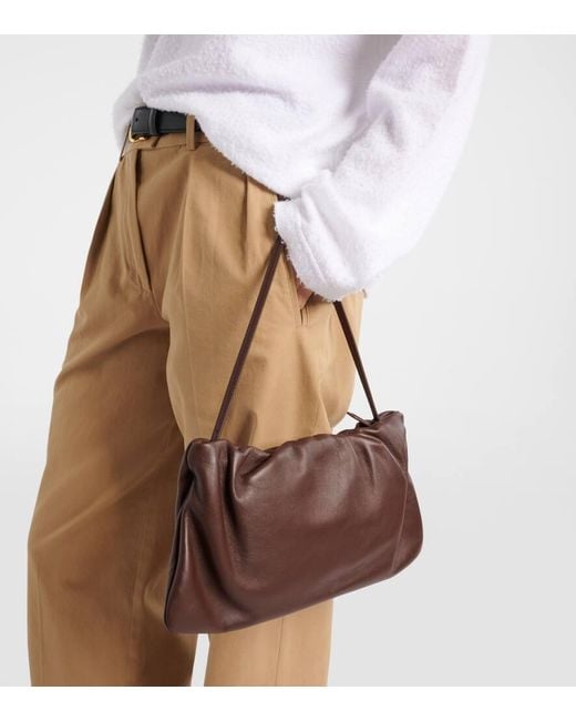 The Row Brown Xl Bourse Leather Shoulder Bag