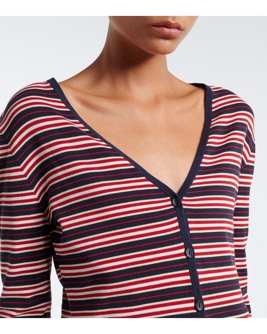 Faithfull The Brand Red Doris Striped Cotton-Blend Cardigan