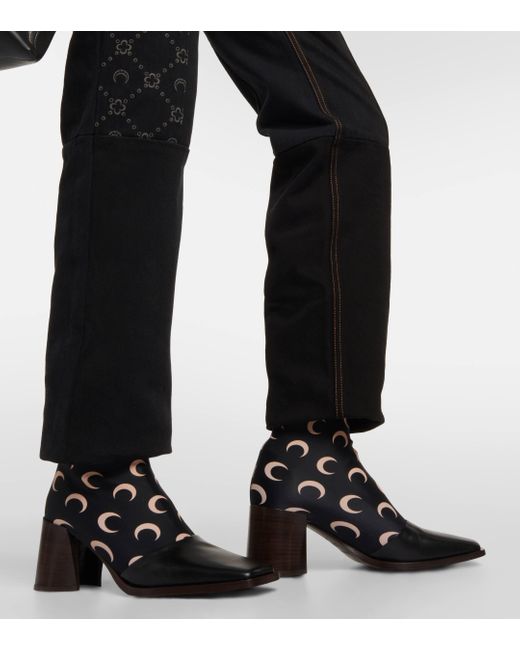 MARINE SERRE Black Printed Leather-trimmed Sock Boots