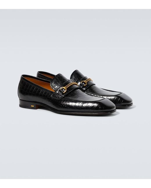 Tom Ford Black Bailey Croc-effect Leather Loafers for men