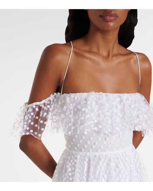 Alexandra Miro White Carmen Polka-Dot Tulle Maxi Dress