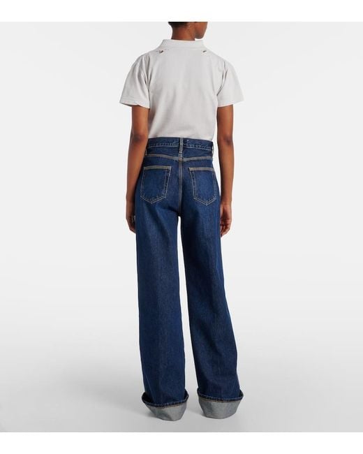 FRAME Blue High-Rise Wide-Leg Jeans The Cuffed Wide