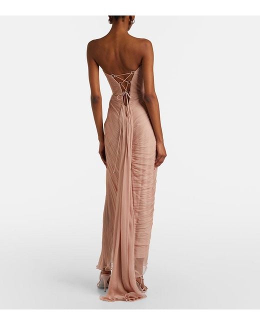 Maria Lucia Hohan Pink Ananda Pleated Silk Muslin Bustier Gown