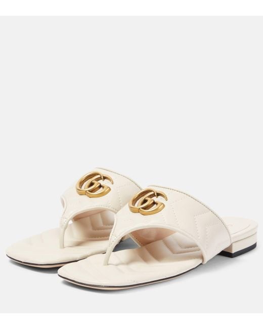 Gucci White Double G Leather Thong Sandals