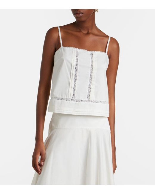 Staud White Corinna Embroidered Cotton Voile Top