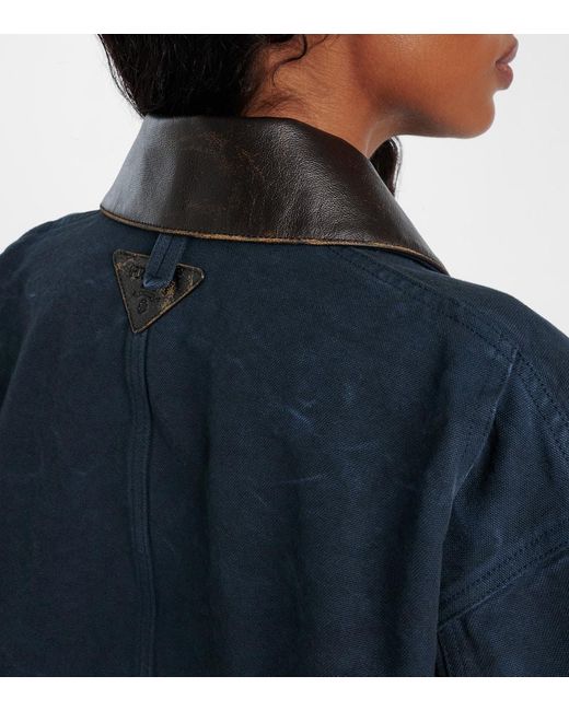 Prada Blue Oversized Cotton Leather-Trimmed Jacket