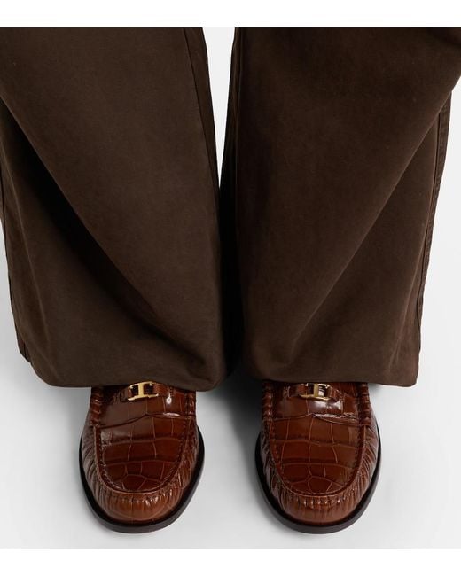 Tod's Brown T Timeless Croc-Effect Leather Loafers