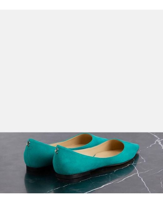 Jimmy Choo Blue Ballerinas Love Aus Veloursleder