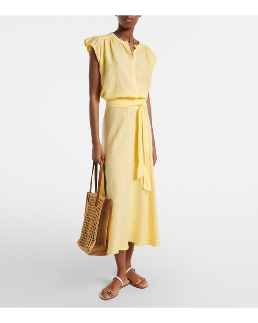 Velvet Yellow Malina Linen Midi Skirt