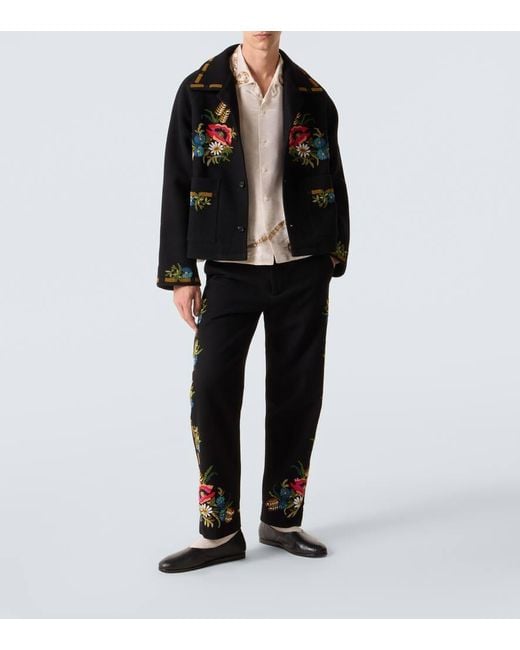 Bode Black Beaded Aquitaine Embellished Wool Jacket for men