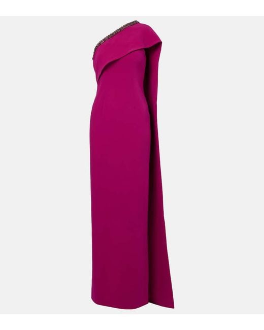Roland Mouret Purple Caped Embellished Satin Crepe Gown