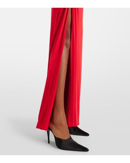 Magda Butrym Red Floral-Applique Ruched Jersey Maxi Dress