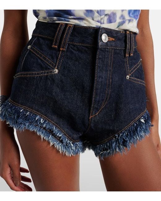Isabel Marant Blue Eneidala High-Rise Denim Shorts