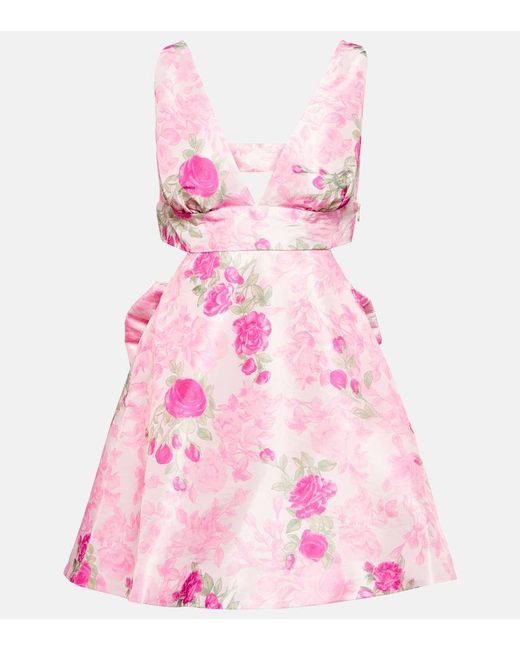 Vestido corto Till floral con abertura LoveShackFancy de color Pink