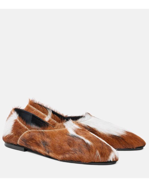 Jil Sander Brown Calf Hair Slip-on Shoes