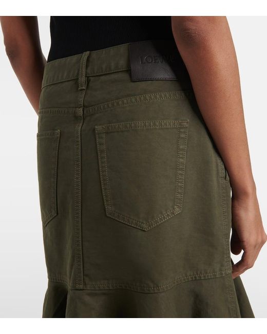 Loewe Green Cotton Twill Midi Skirt