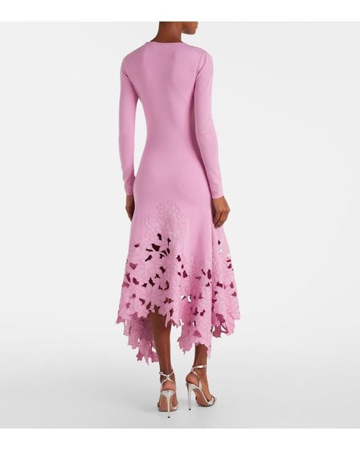 Oscar de la Renta Pink Floral Embroidered Midi Dress