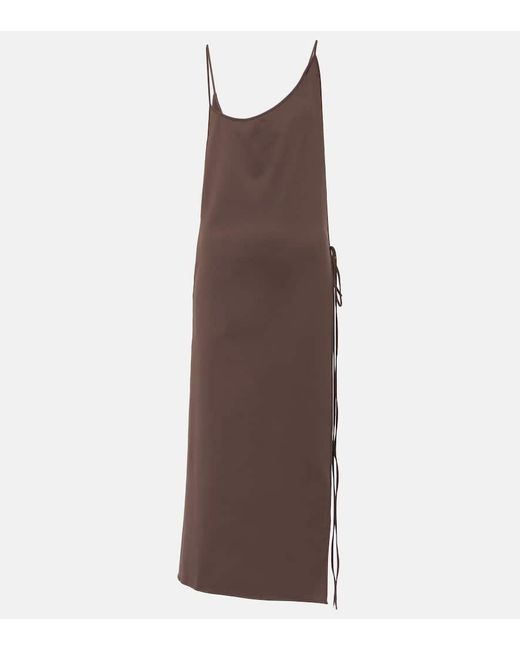 The Attico Brown Side-slit Gathered Midi Dress
