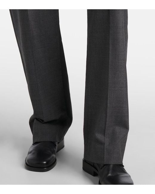 Lemaire Gray Pleated Wool Twill Straight Pants