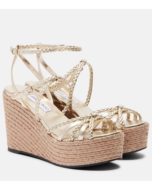Jimmy Choo Metallic Nyra Braided Leather Espadrille Wedges