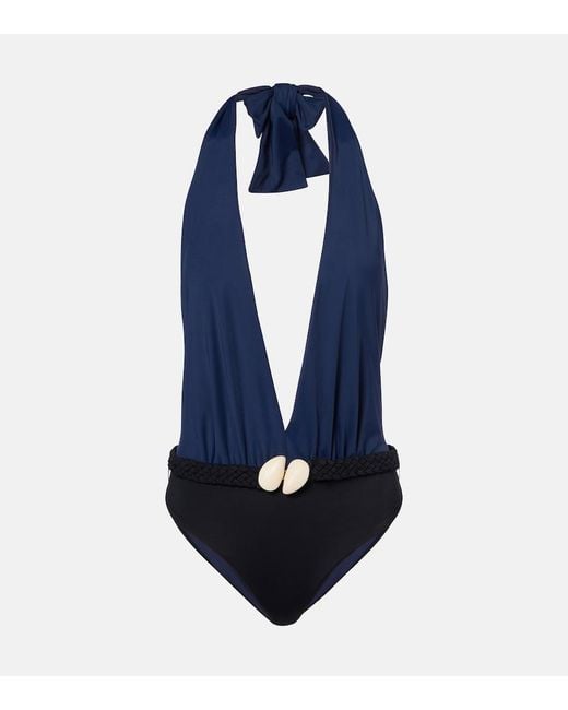 Johanna Ortiz Blue Halterneck Swimsuit