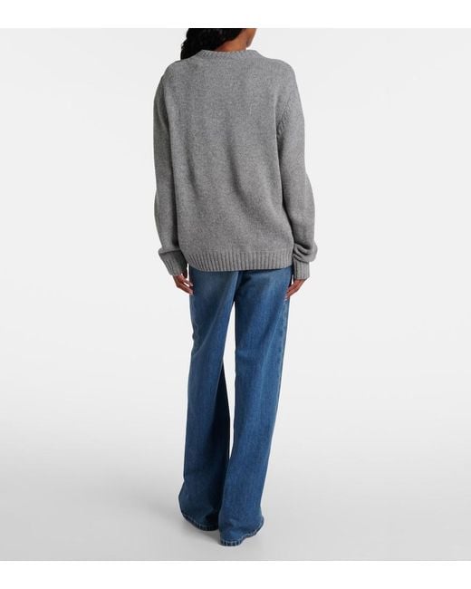 Prada Gray Logo Intarsia Wool And Cashmere Sweater