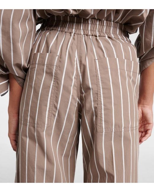 Brunello Cucinelli Natural Striped Cotton-Blend Wide-Leg Pants