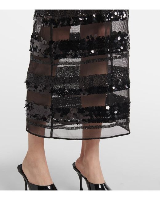 Abito Lungo A Righe Con Paillettes di Oseree in Black