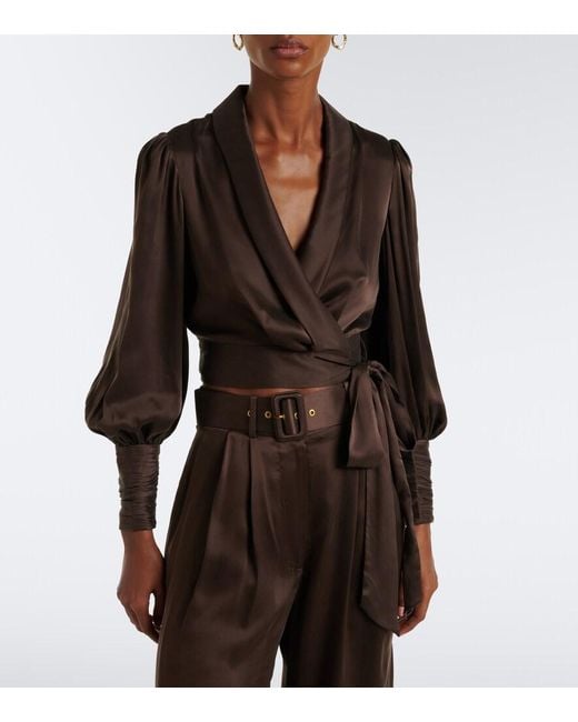Zimmermann Brown Silk Satin Wrap Top