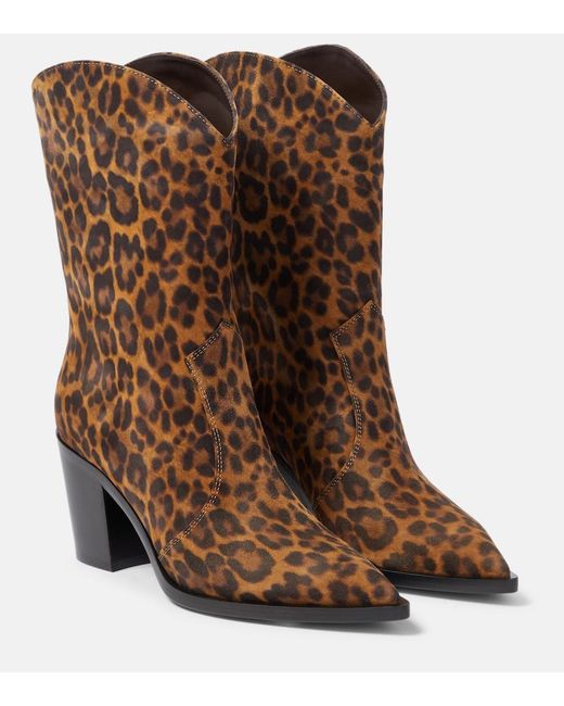 Gianvito Rossi Brown Denver Leopard-Print Leather Boots